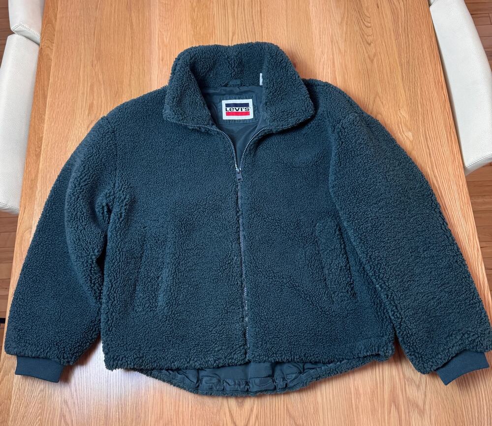 Levi's Dark Teal Sherpa Fleece Jacket Full Zip Mock Neck Ribbed Cuffs